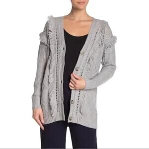 7 Seasons Fringe Detail Cardigan Silver Gray Medium NWT